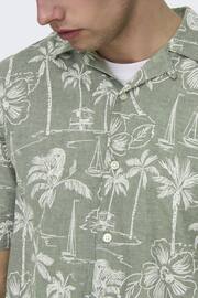 Only & Sons Green Printed Linen Resort Shirt - Image 4 of 6