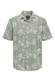 Only & Sons Green Printed Linen Resort Shirt - Image 5 of 6
