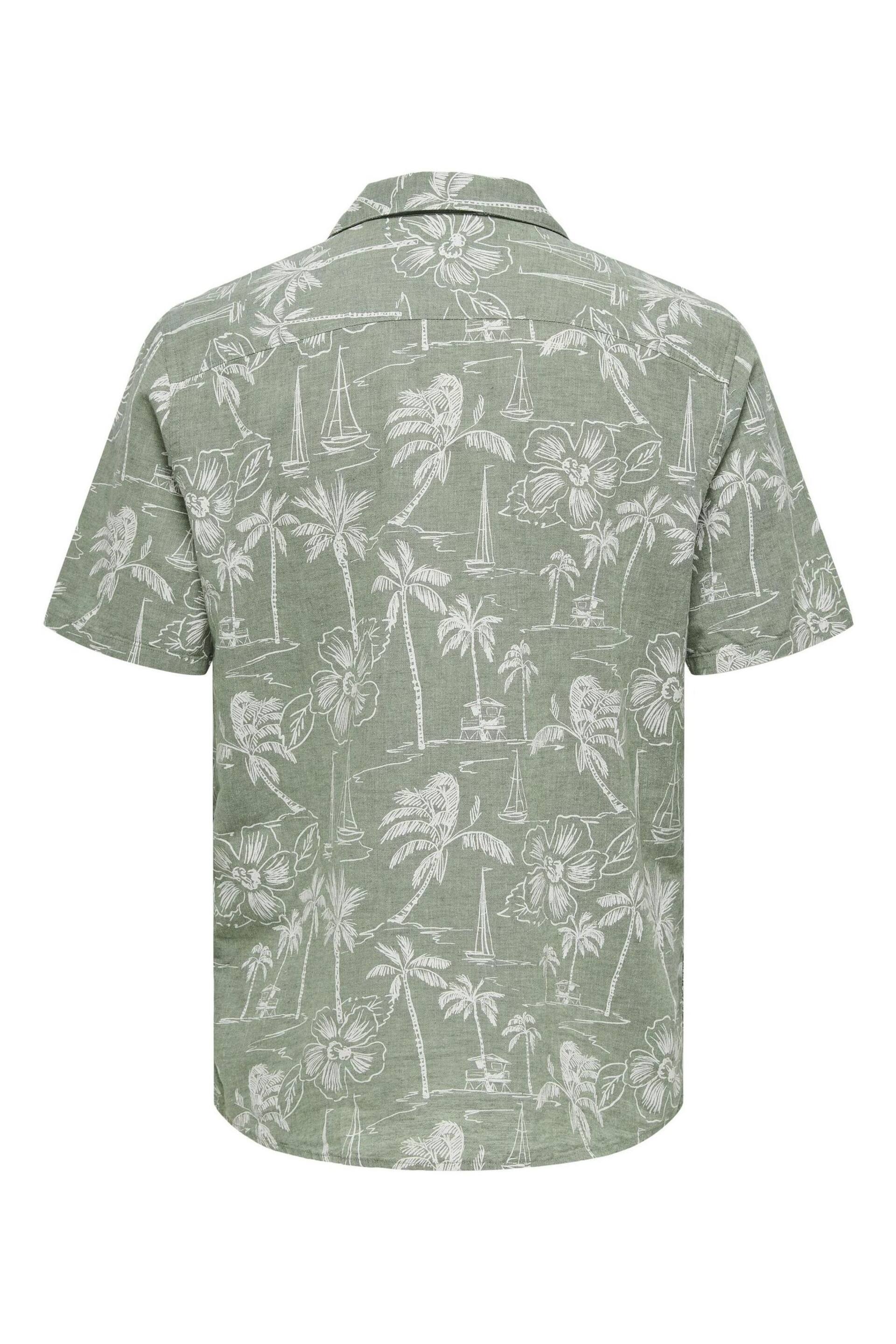 Only & Sons Green Printed Linen Resort Shirt - Image 6 of 6