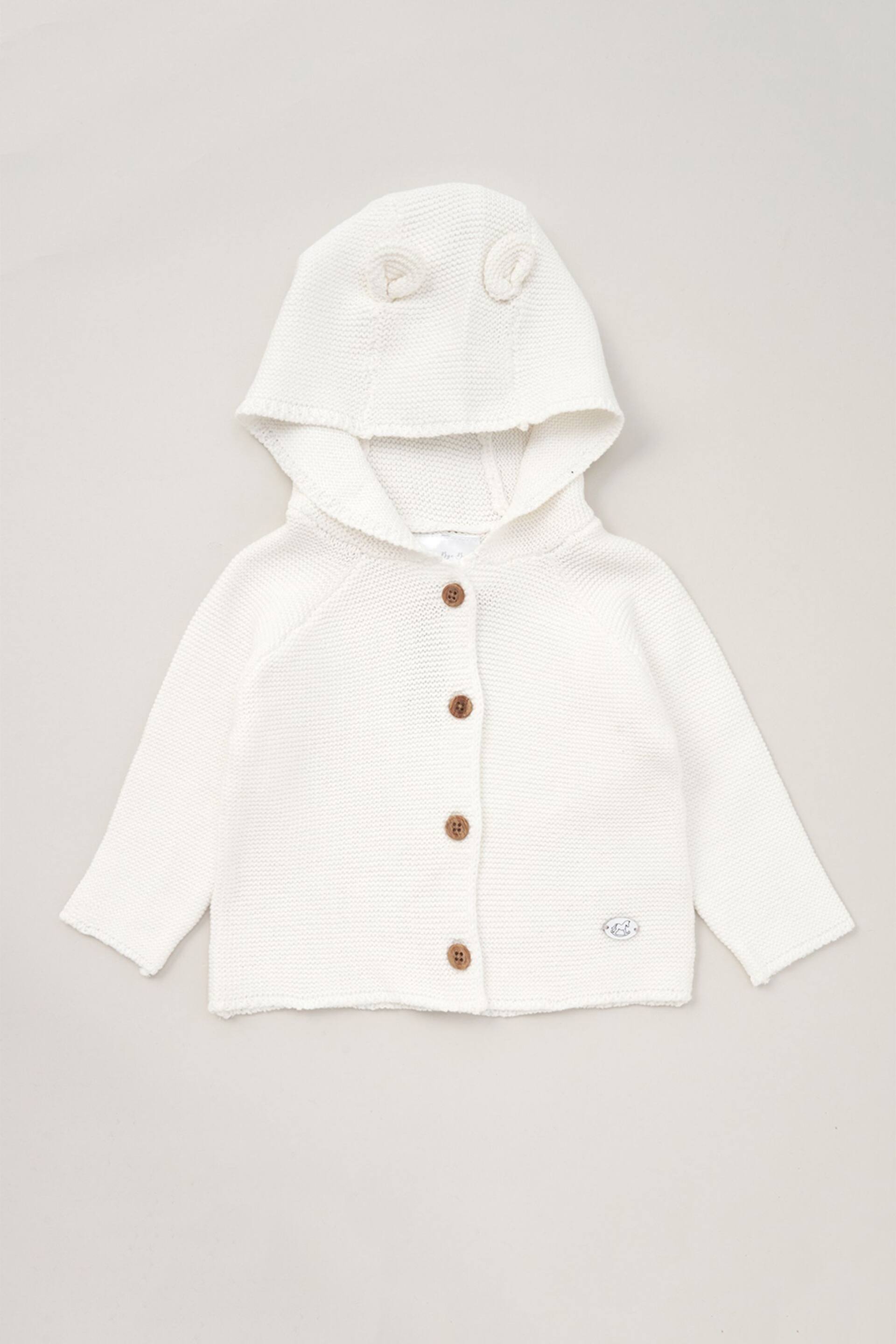 Rock-A-Bye Baby Boutique Hooded Bear Cotton Knit White Cardigan - Image 1 of 1