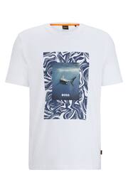 BOSS White/Blue Cotton-Jersey Regular-Fit T-Shirt With Seasonal Artwork - Image 5 of 5