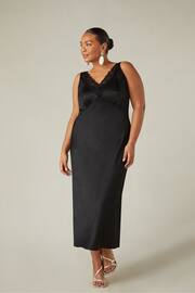 Live Unlimited Curve Black Satin Lace Slip Dress - Image 3 of 5