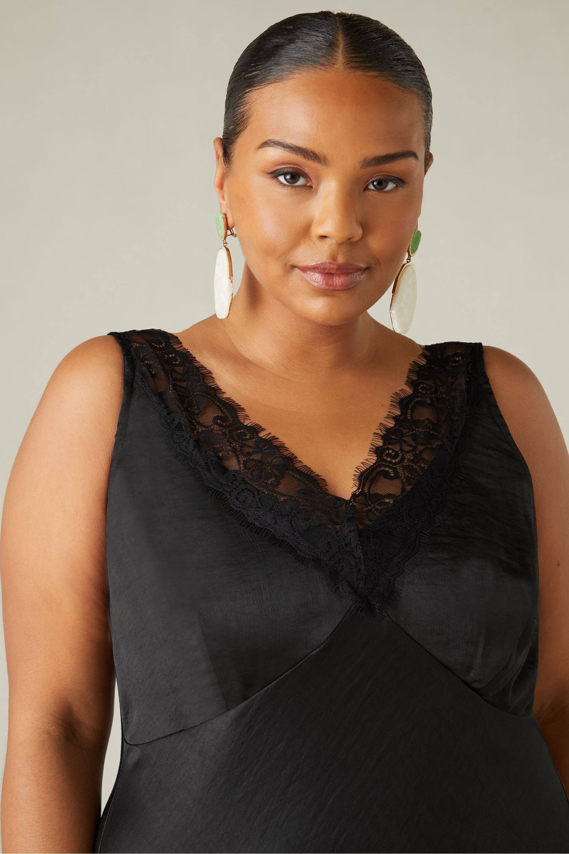 Live Unlimited Curve Black Satin Lace Slip Dress - Image 5 of 5