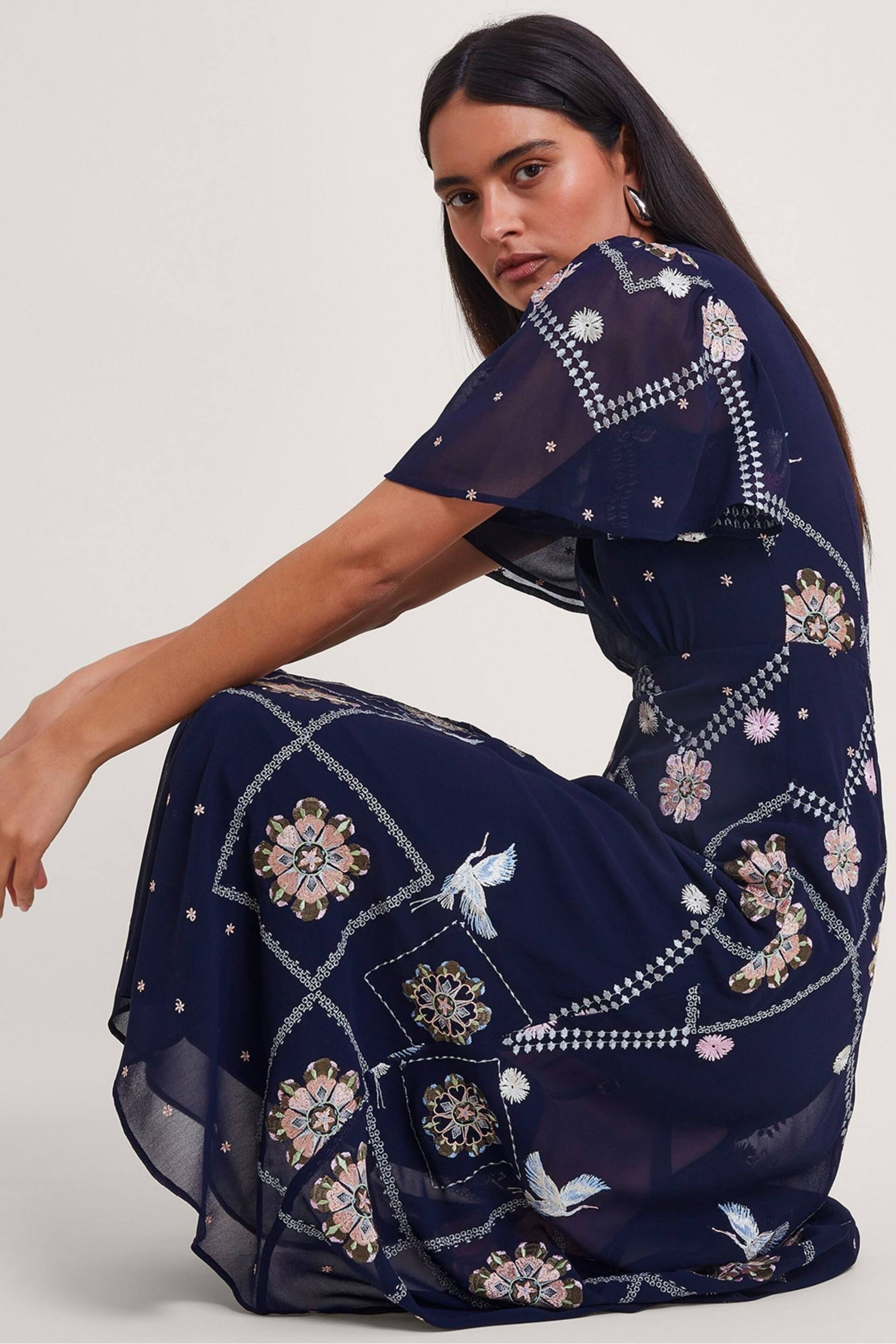 Monsoon Blue Neela Embroidered Tea Dress - Image 3 of 5