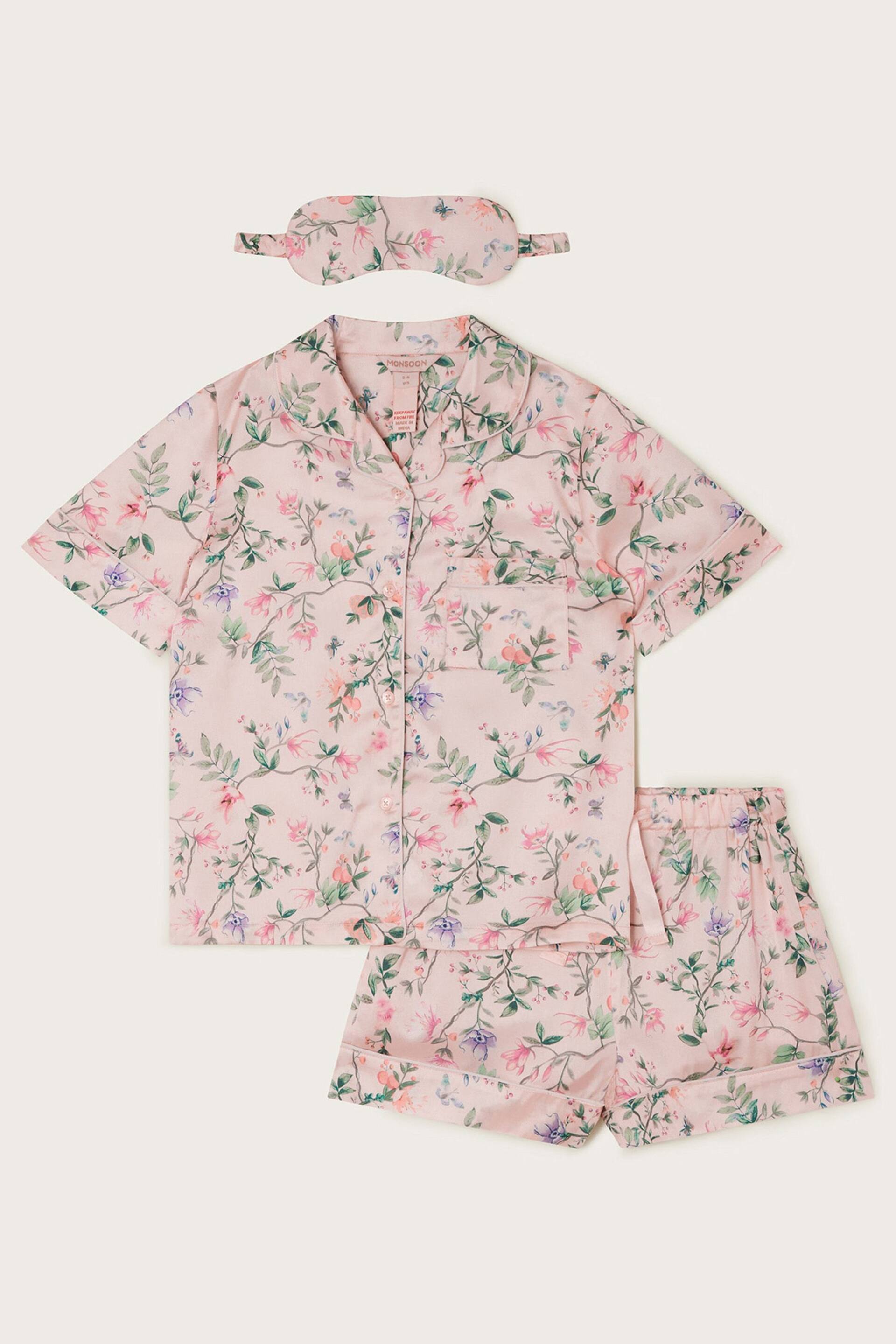 Monsoon Pink Hydrangea Satin Shorts Pyjama Set - Image 1 of 3