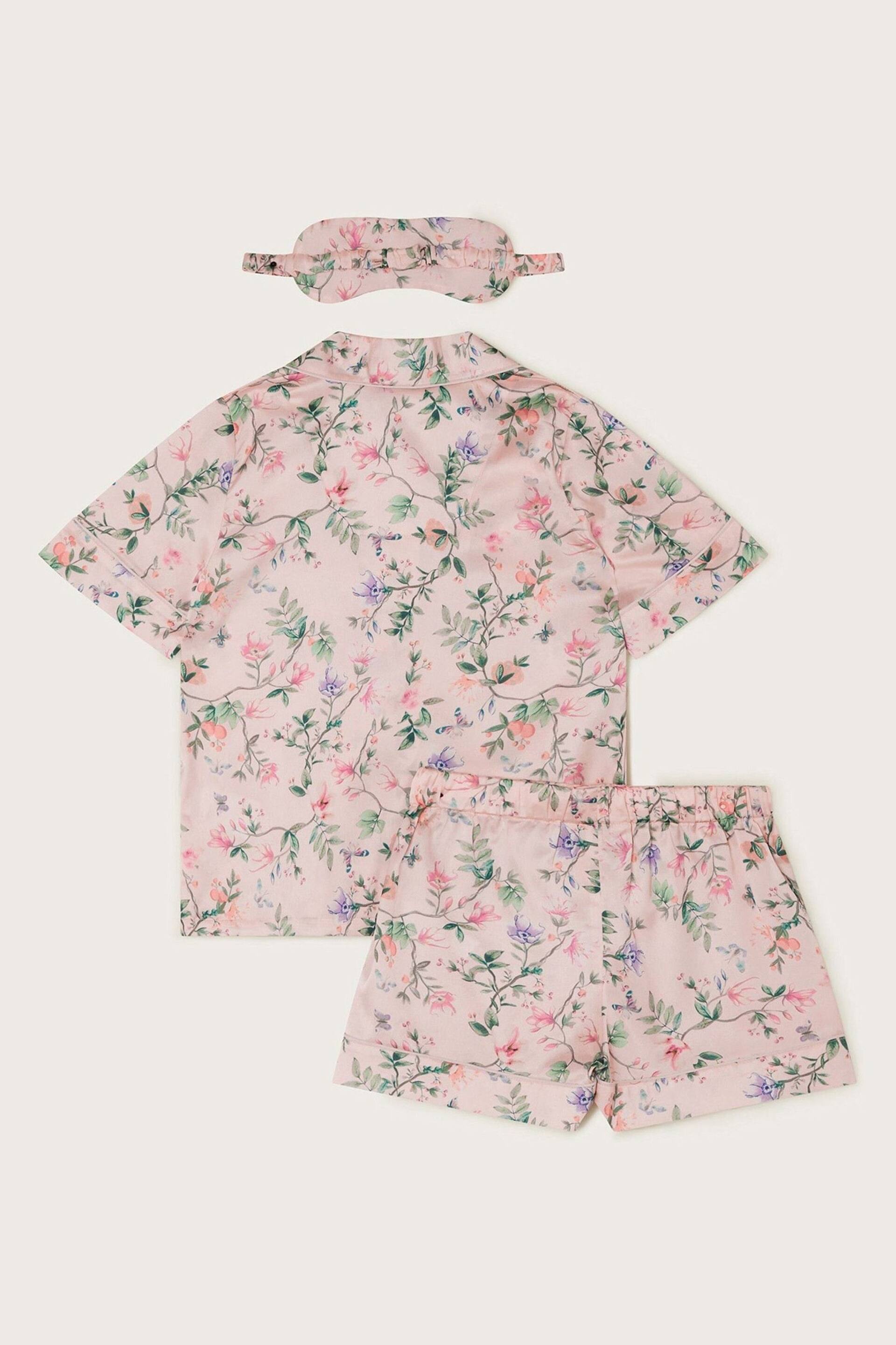 Monsoon Pink Hydrangea Satin Shorts Pyjama Set - Image 2 of 3