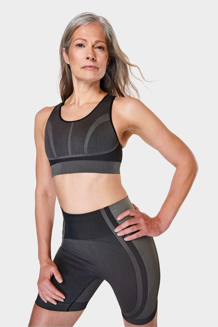 Sweaty Betty Black Silhouette Sculpt Seamless Sports Bra - Image 1 of 7