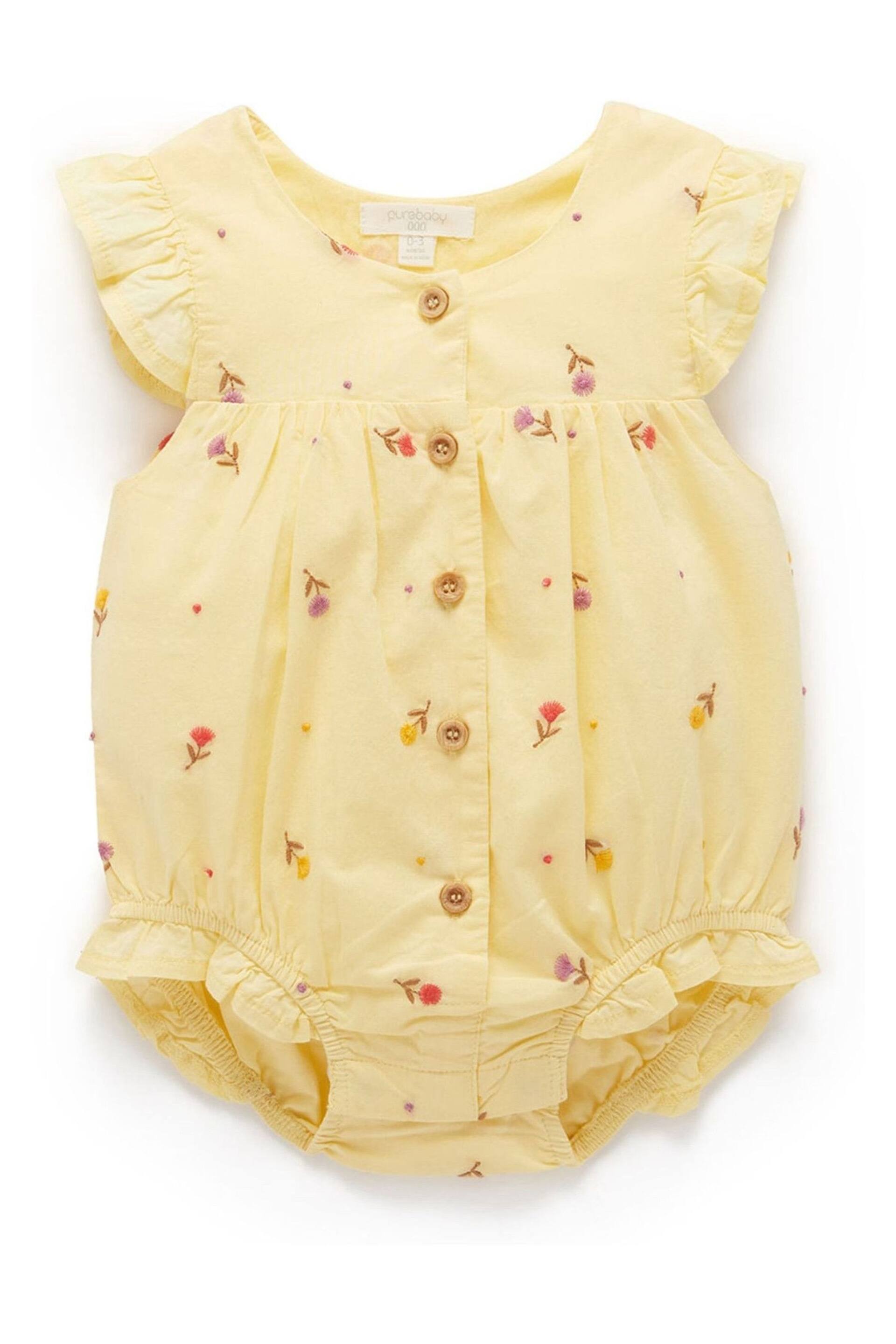 Purebaby Yellow Embroidered Romper - Image 1 of 4