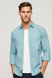 Superdry Blue Overdyed Organic Cotton Long Sleeve Shirt - Image 1 of 6