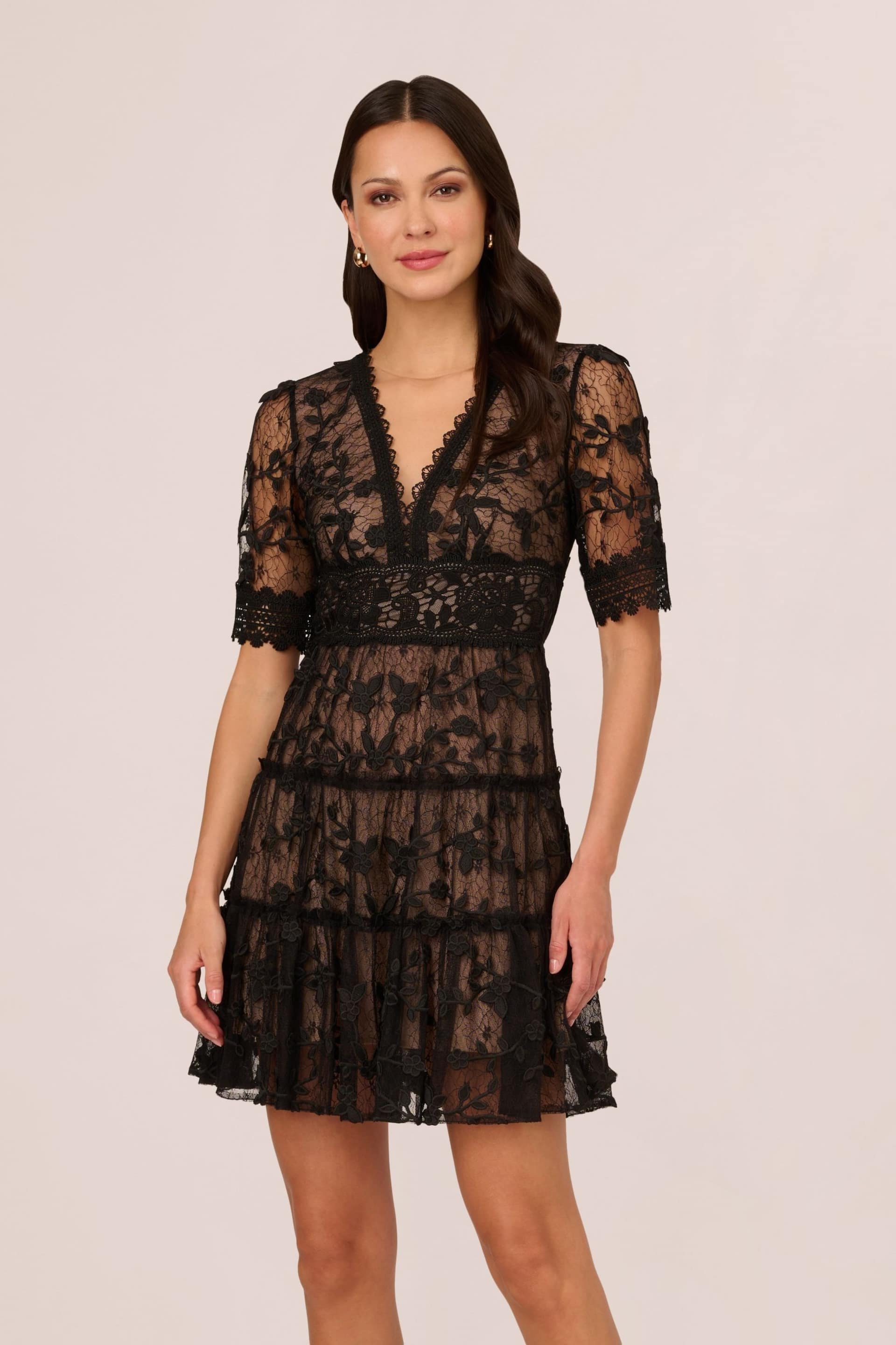 Adrianna Papell Lace Embroidery Black Dress - Image 1 of 8