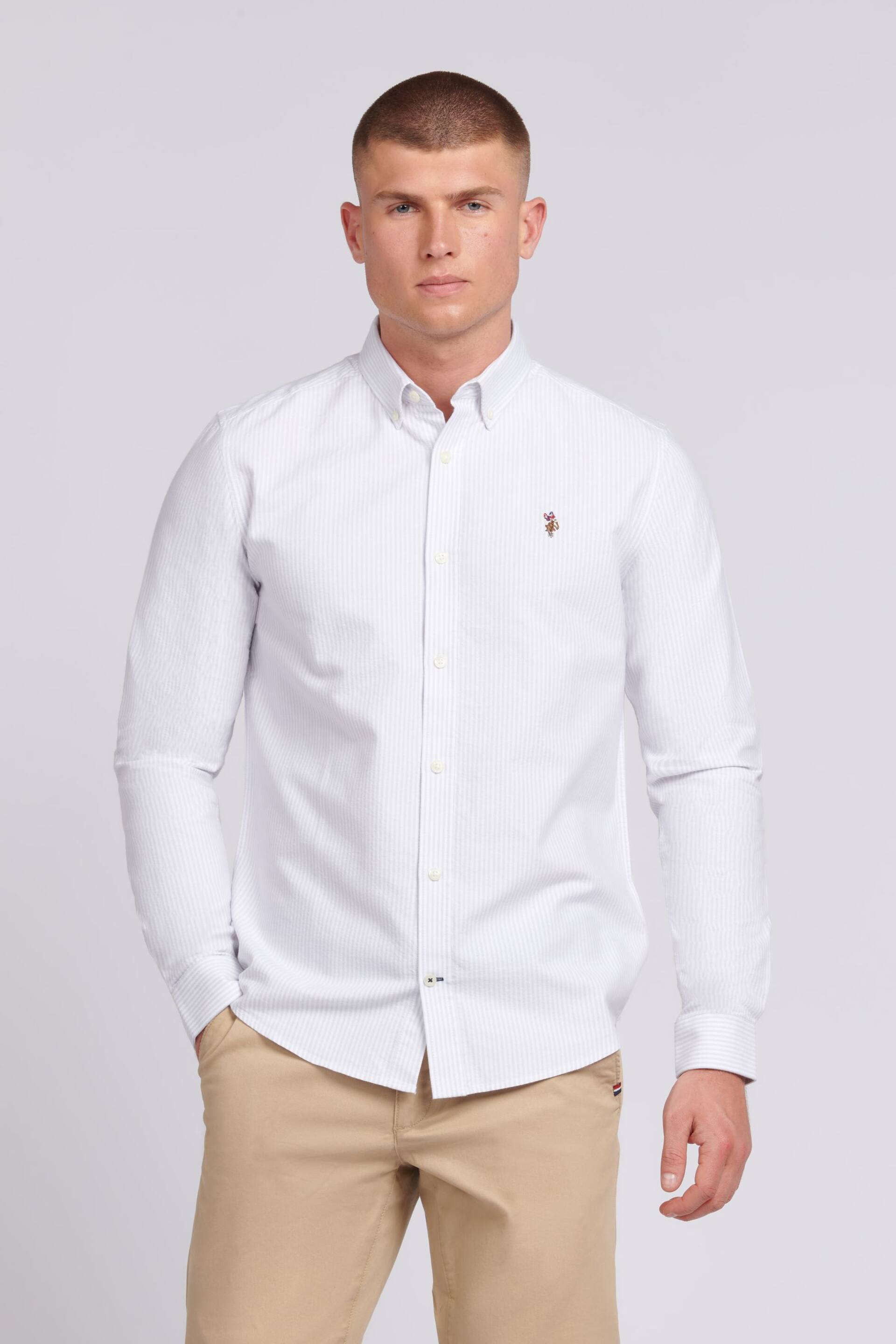 U.S. Polo Assn. Mens White Oxford Stripe Shirt - Image 1 of 6