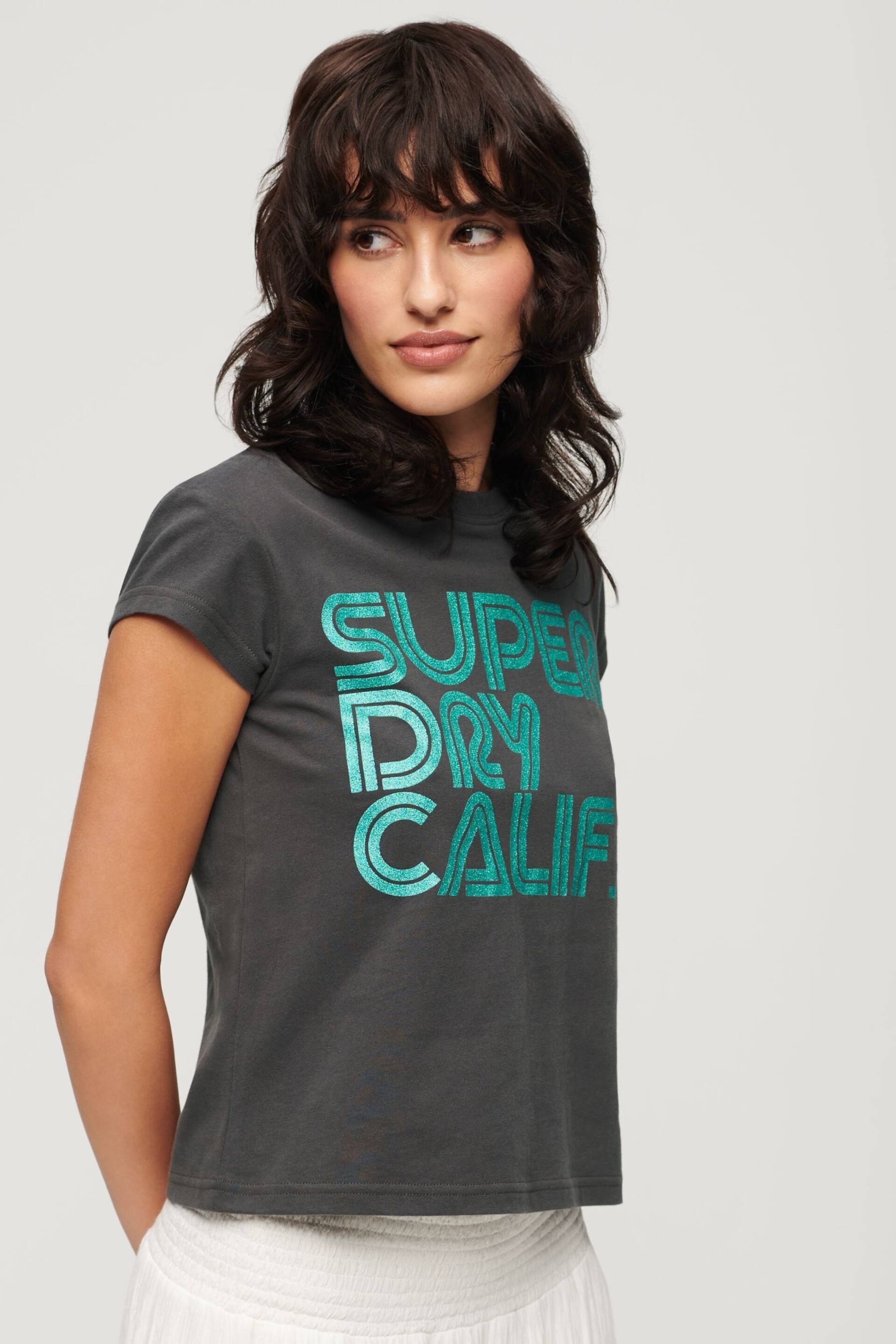 Superdry Black Retro Glitter Logo T-Shirt - Image 1 of 6