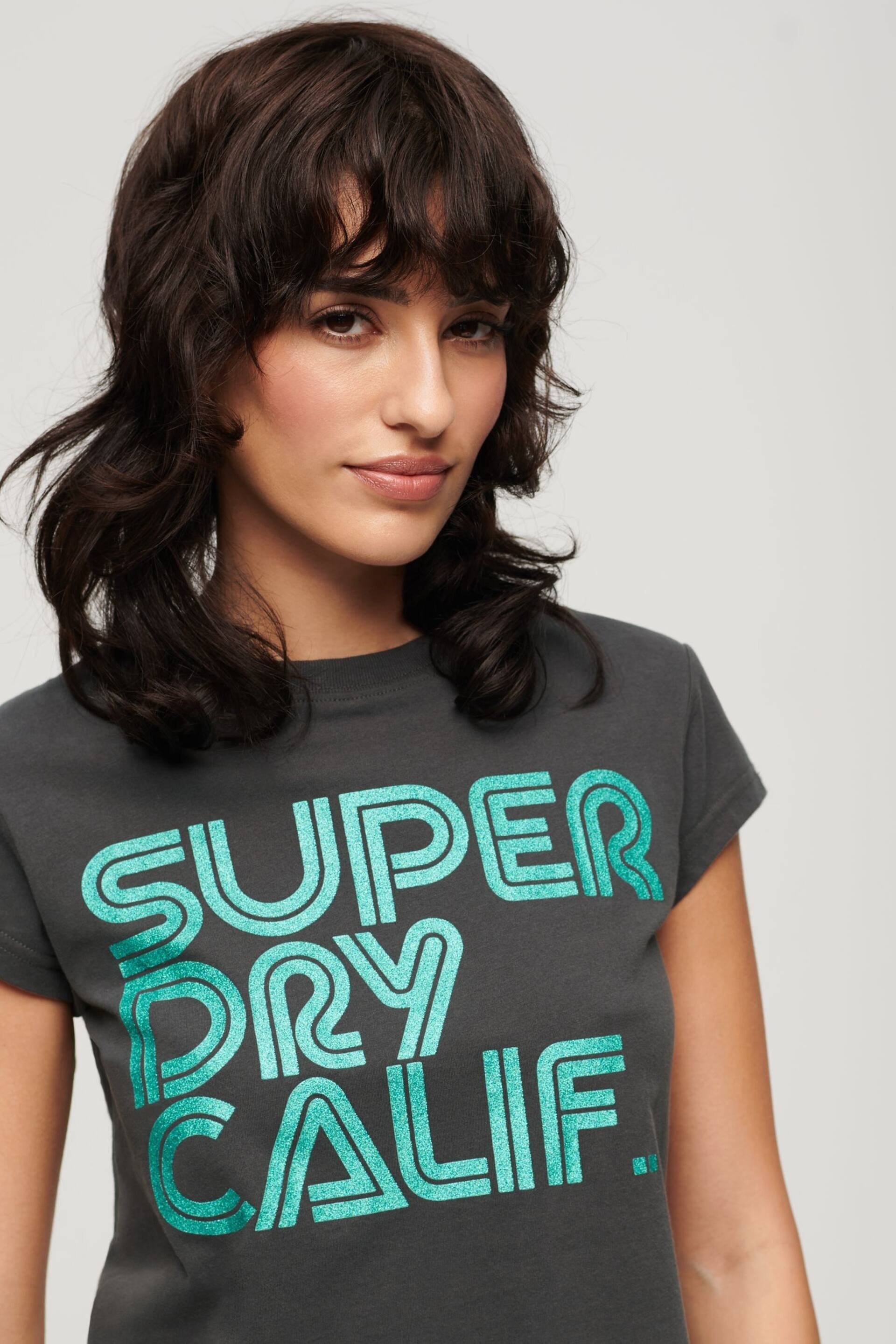 Superdry Black Retro Glitter Logo T-Shirt - Image 3 of 6