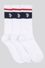 U.S. Polo Assn. Mens Brand Stripe Sports White Socks 3 Pack - Image 1 of 3