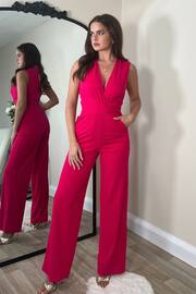 Girl In Mind Pink Twist Front Wide Leg Jumpsuit - Image 1 of 4