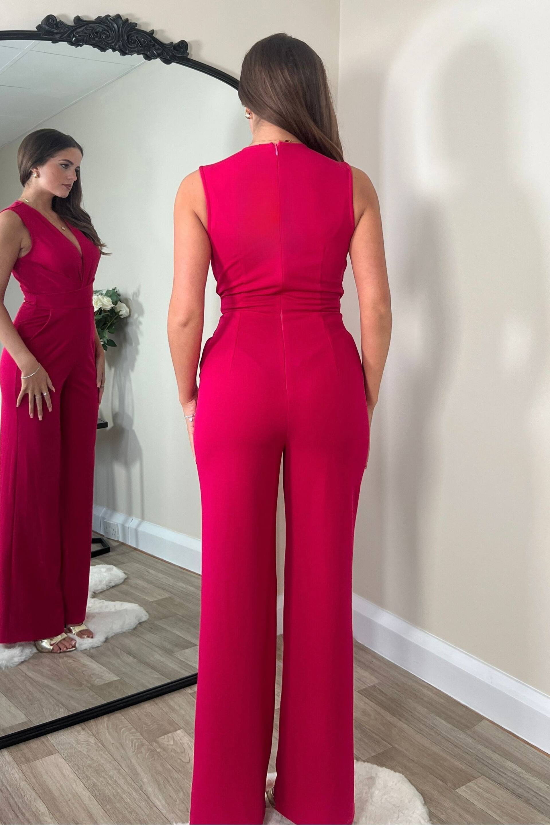 Girl In Mind Pink Twist Front Wide Leg Jumpsuit - Image 2 of 4