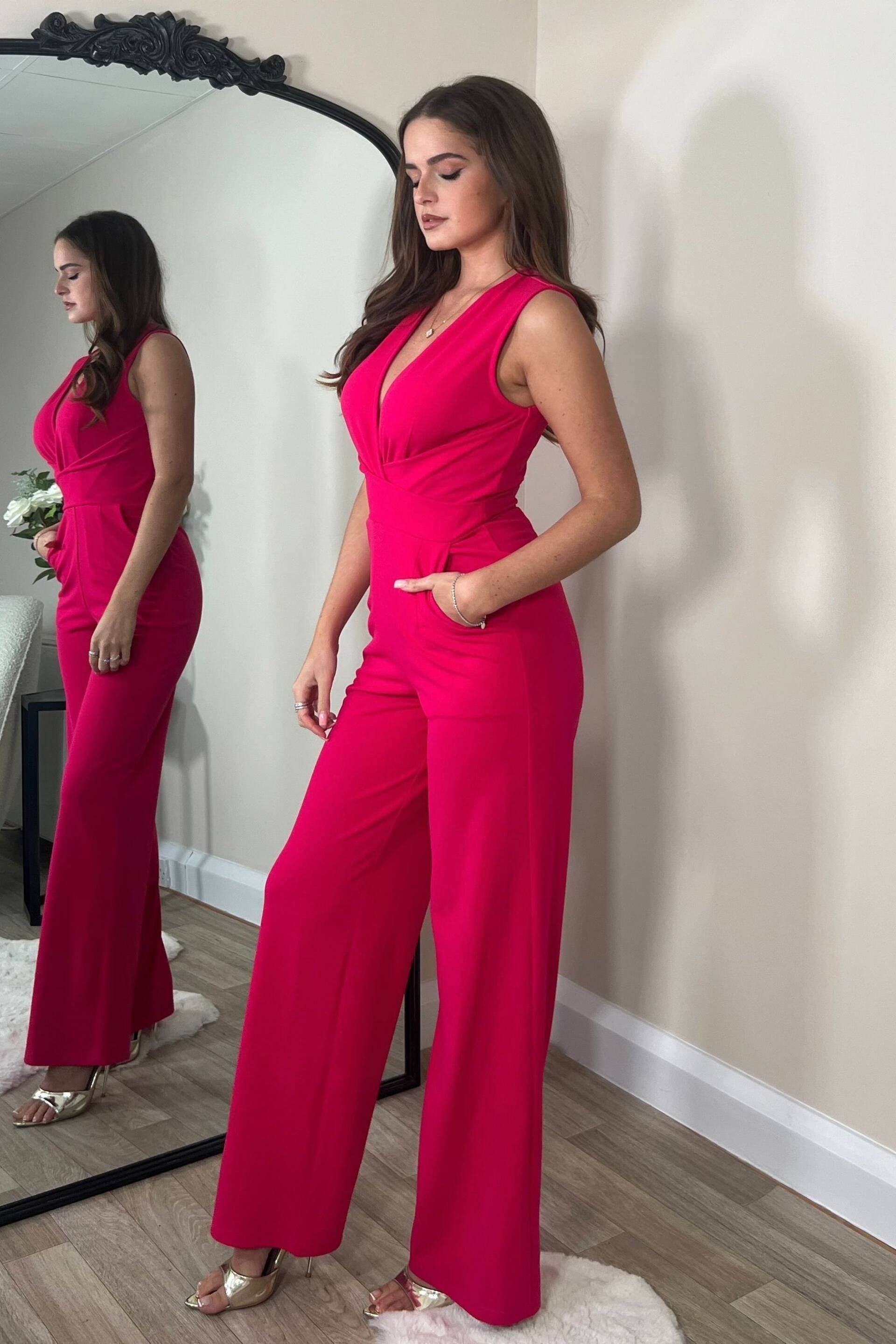 Girl In Mind Pink Twist Front Wide Leg Jumpsuit - Image 3 of 4