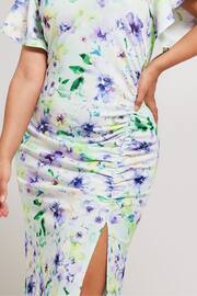 Yours Curve Green Floral Print Gathered Dress - Image 4 of 5
