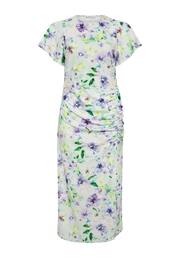 Yours Curve Green Floral Print Gathered Dress - Image 5 of 5