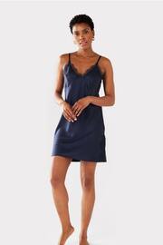 Chelsea Peers Navy Blue Satin Lace Trim Slip Nightdress - Image 1 of 5