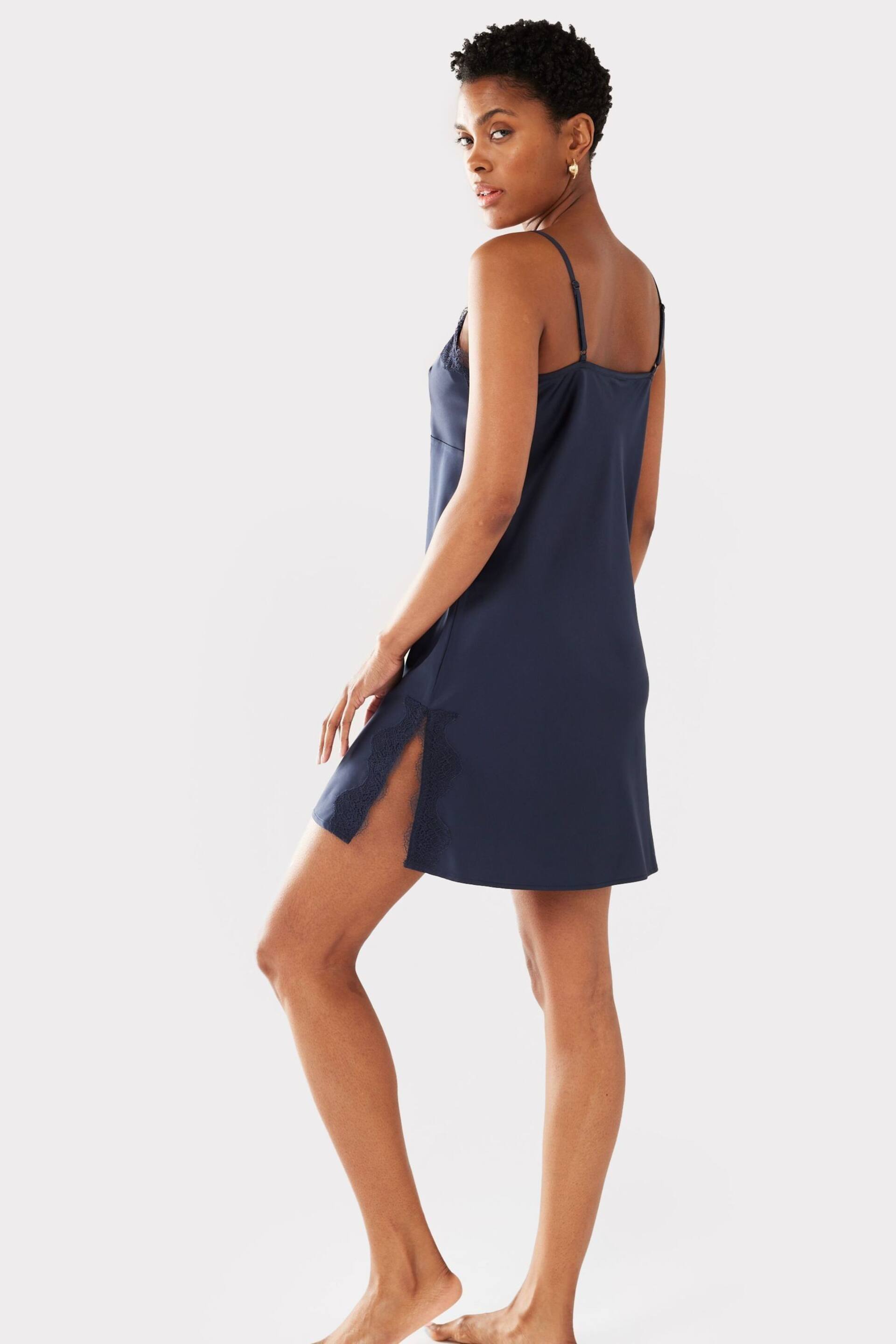 Chelsea Peers Navy Blue Satin Lace Trim Slip Nightdress - Image 2 of 5