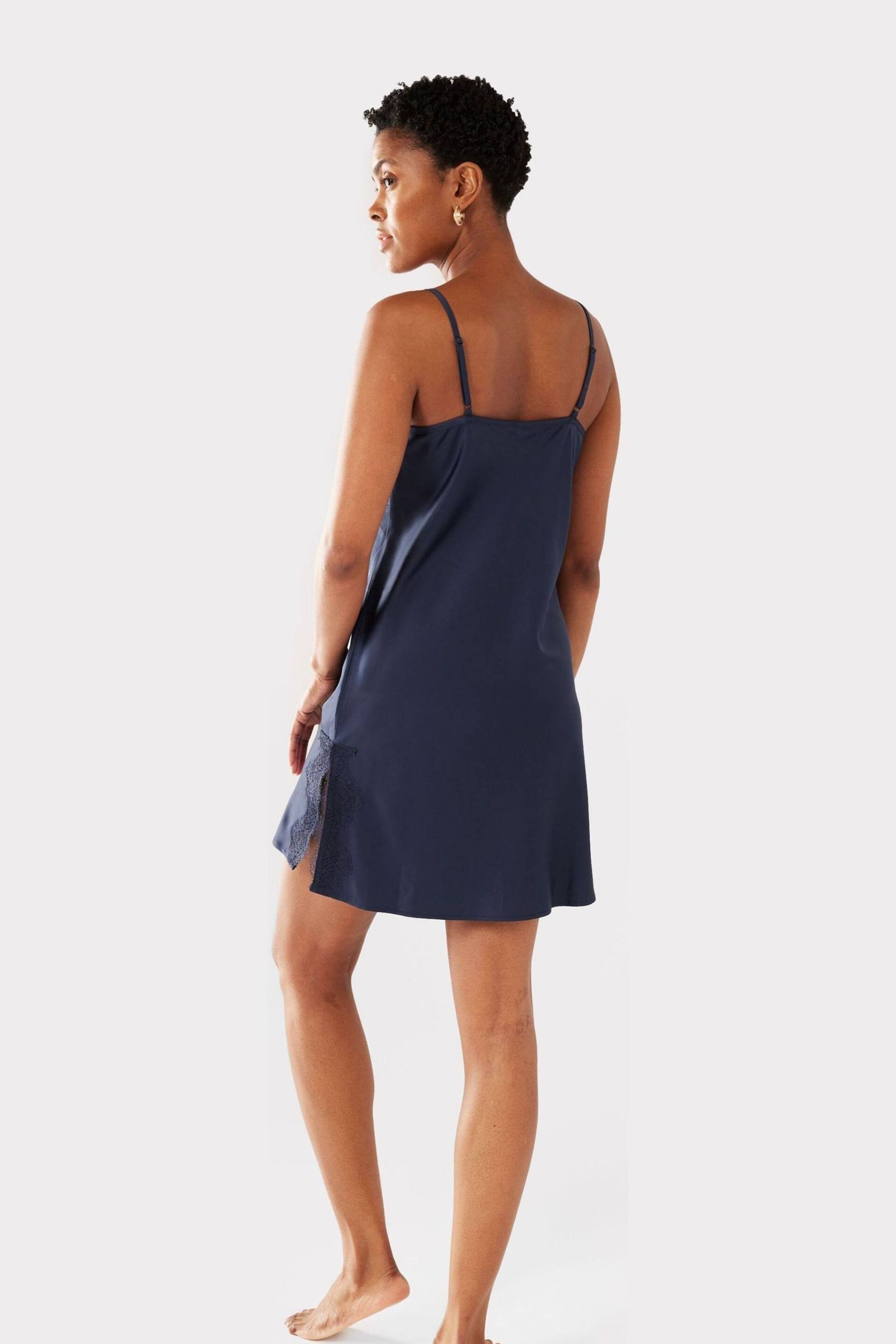 Chelsea Peers Navy Blue Satin Lace Trim Slip Nightdress - Image 3 of 5