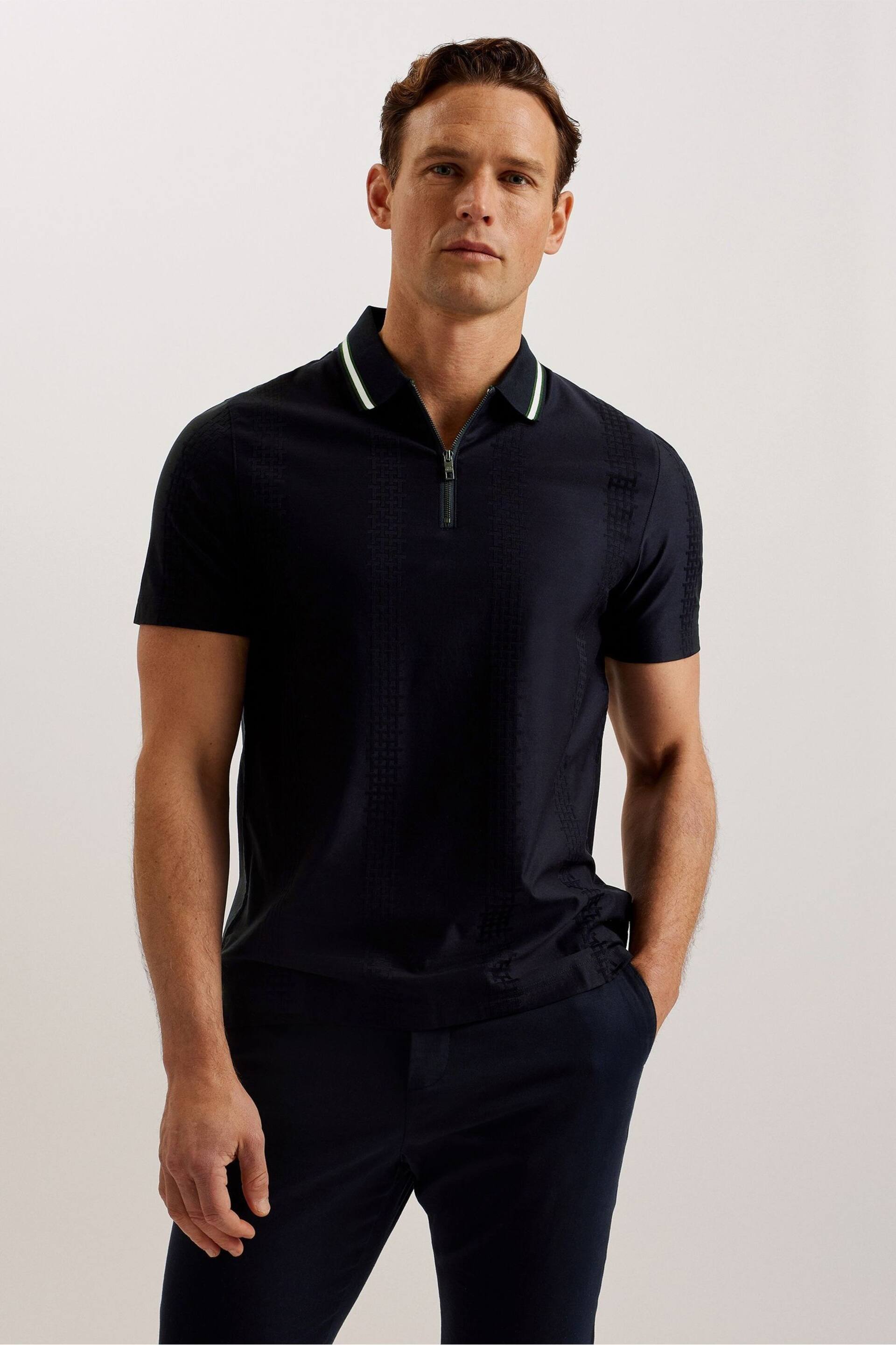 Ted Baker Blue Orbite Slim Fit Jacquard Polo Shirt - Image 1 of 6
