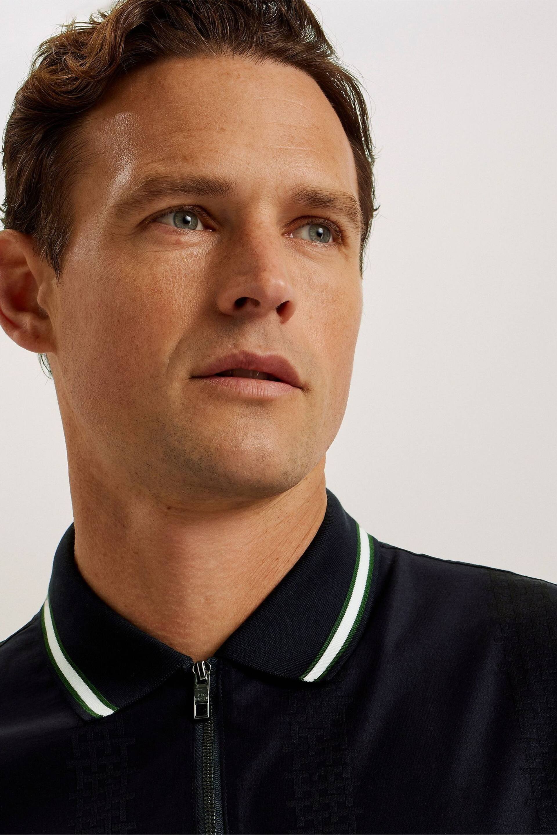 Ted Baker Blue Orbite Slim Fit Jacquard Polo Shirt - Image 4 of 6