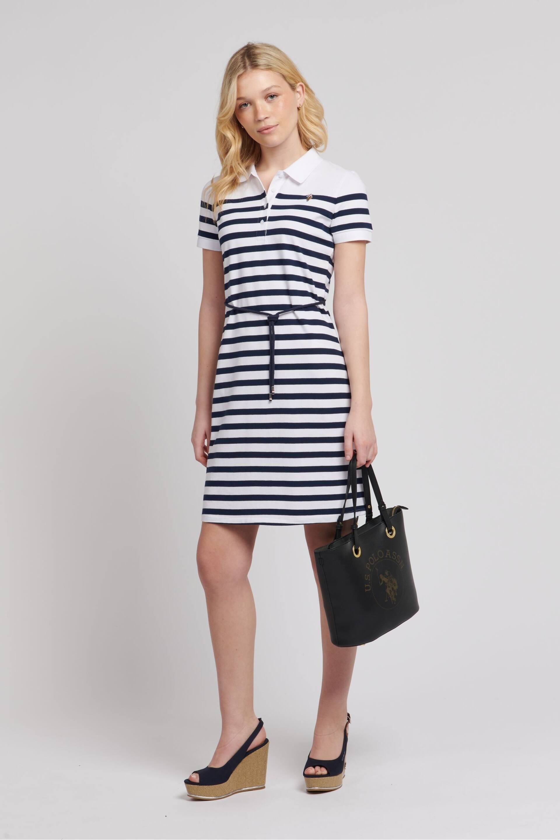 U.S. Polo Assn. Womens Blue Relaxed Stripe Polo Dress - Image 3 of 10