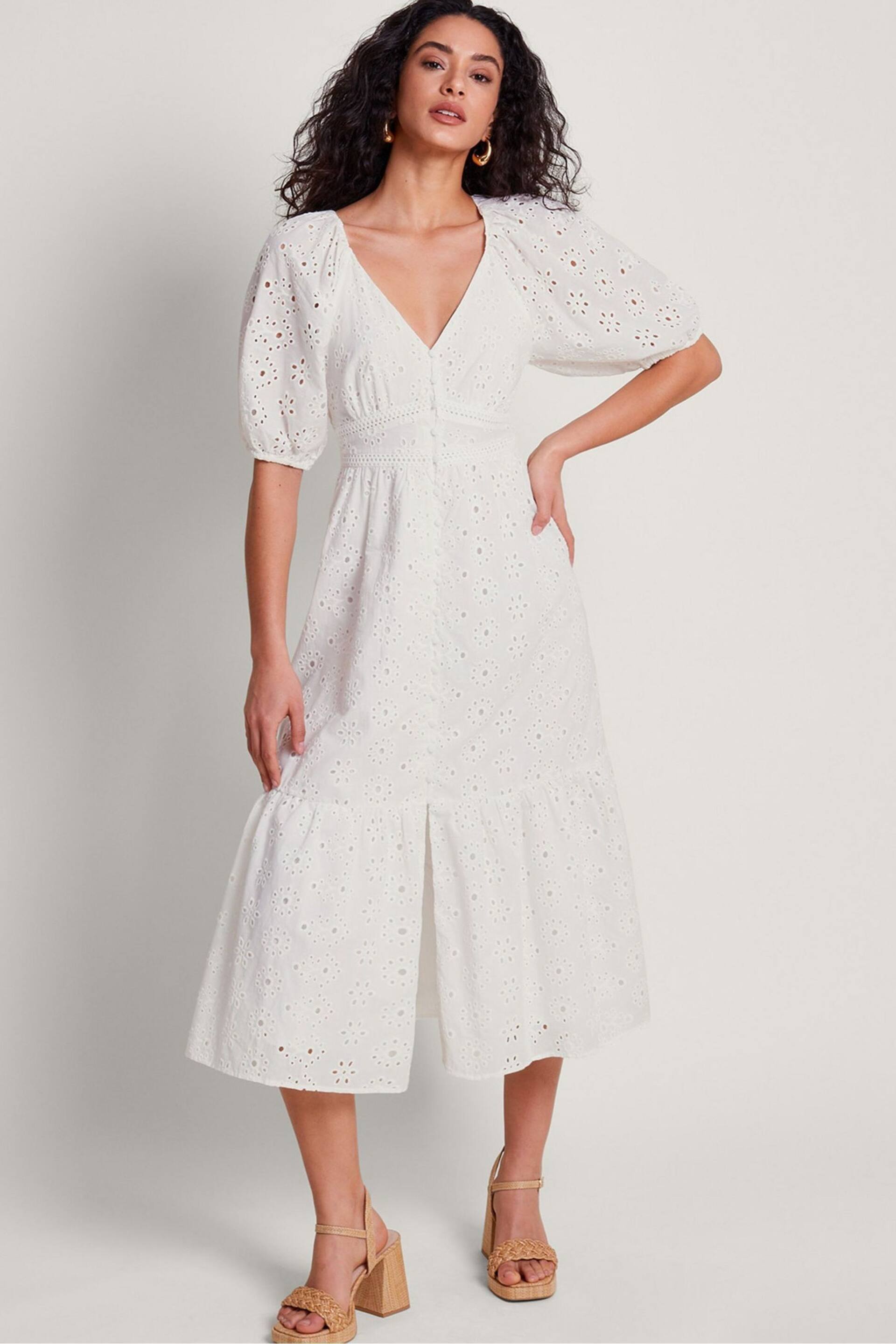 Monsoon White Broderie Bettie Dress - Image 1 of 4