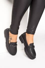 Yours Curve Black Wide FIt Chunky Metal Trim Loafers - Image 1 of 4