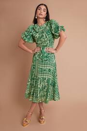 Another Sunday Green Sparkle Aztec Puff Sleeve Midi Dress - Image 2 of 6