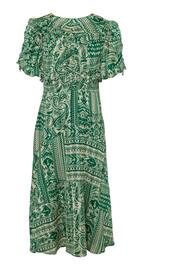 Another Sunday Green Sparkle Aztec Puff Sleeve Midi Dress - Image 4 of 6