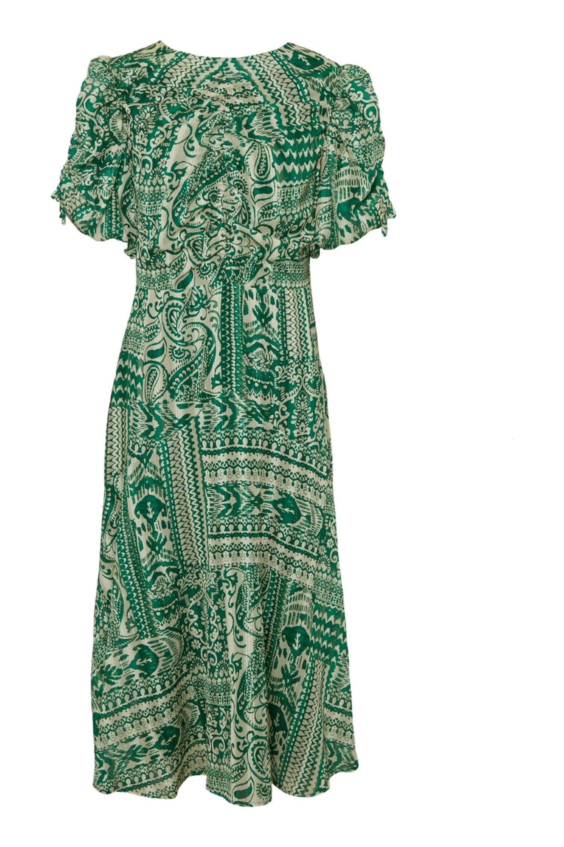 Another Sunday Green Sparkle Aztec Puff Sleeve Midi Dress - Image 4 of 6