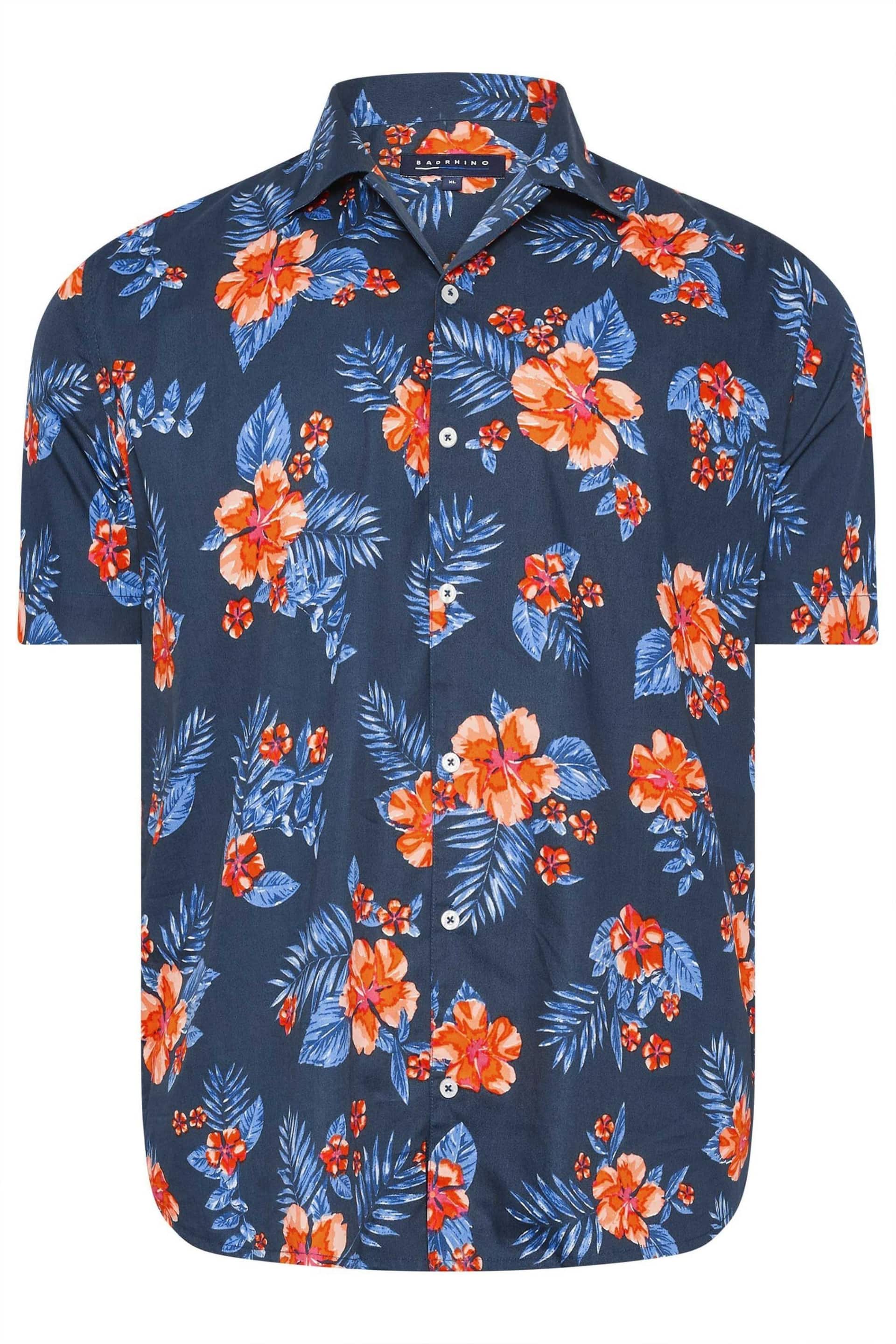 BadRhino Big & Tall Navy Blue & Orange Tropical Shirt - Image 2 of 3