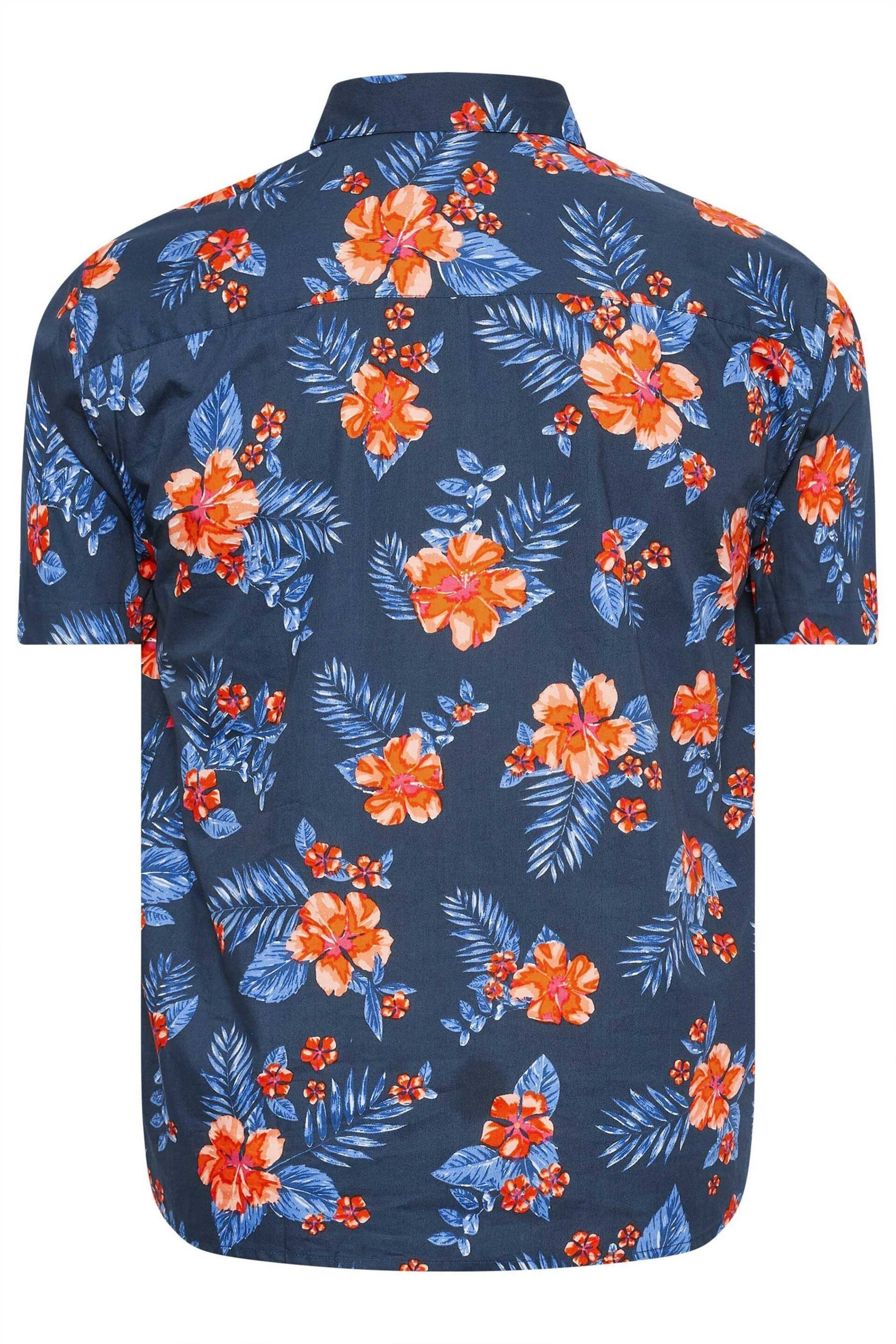 BadRhino Big & Tall Navy Blue & Orange Tropical Shirt - Image 3 of 3