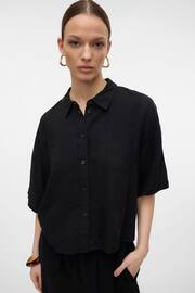 VERO MODA Black Linen Blend Short Sleeve Relaxed Shirt - Image 3 of 6