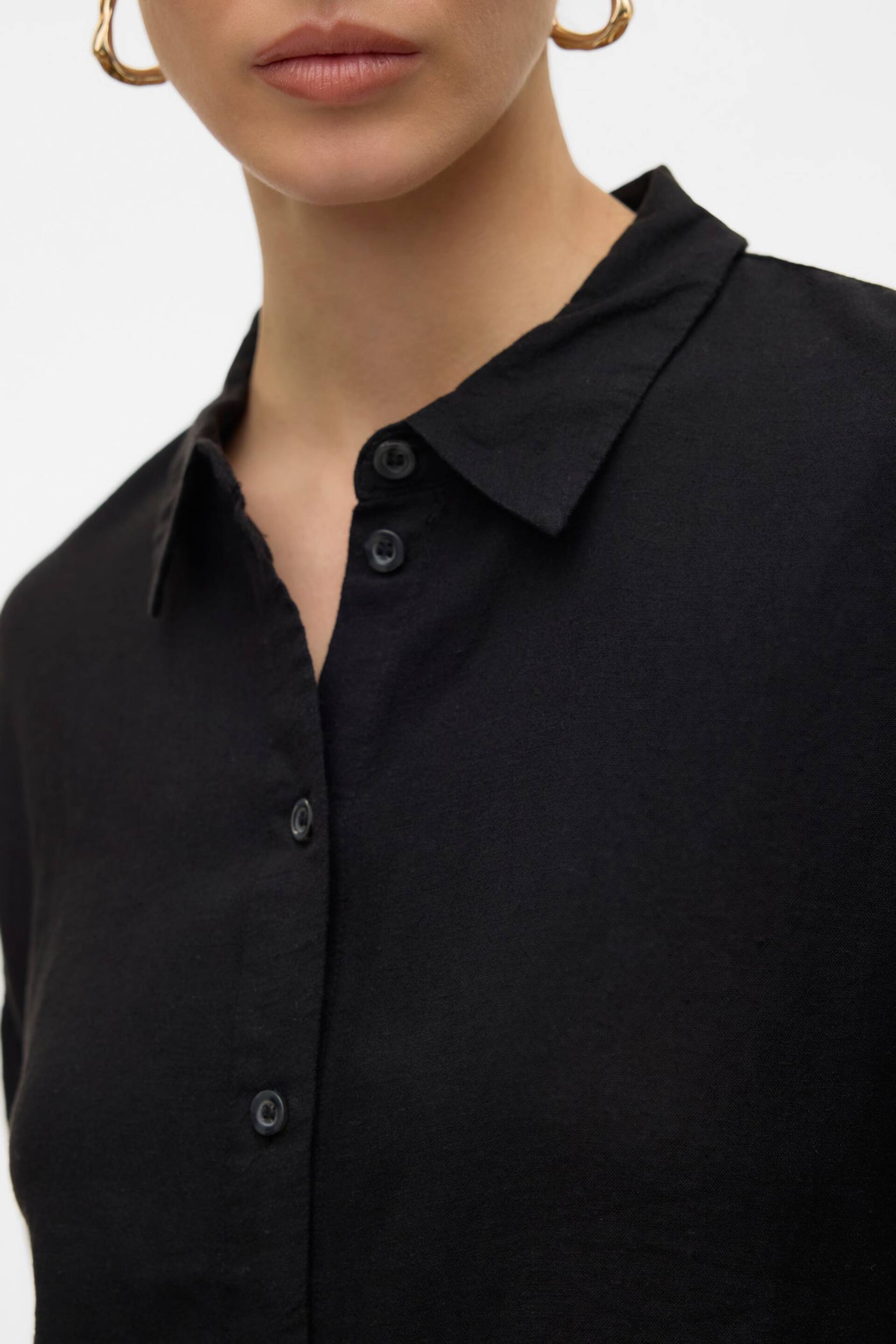 VERO MODA Black Linen Blend Short Sleeve Relaxed Shirt - Image 5 of 6