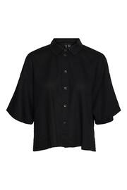 VERO MODA Black Linen Blend Short Sleeve Relaxed Shirt - Image 6 of 6