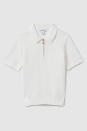 Reiss White Ivor Teen Textured Half-Zip Neck Polo Shirt - Image 1 of 5