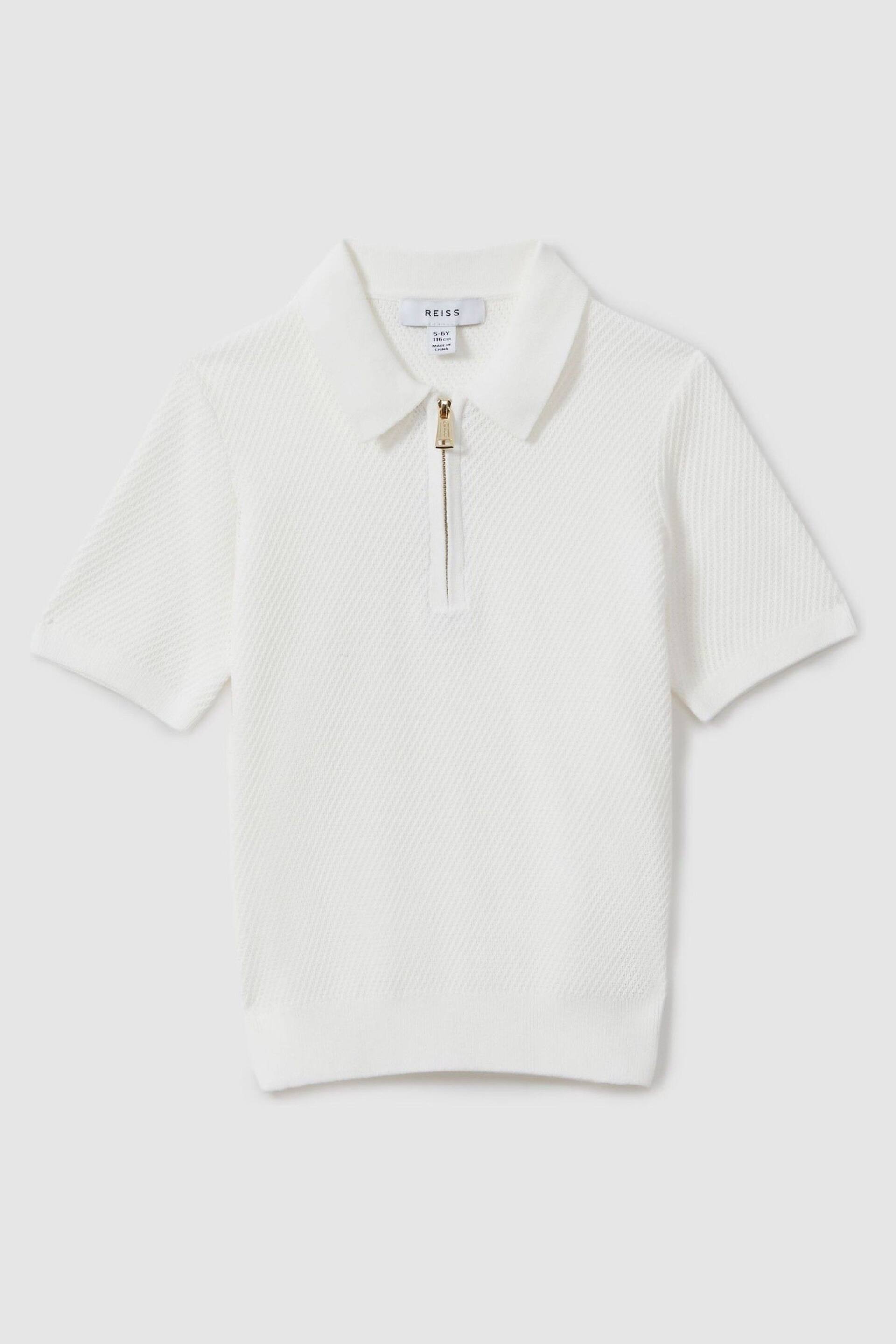 Reiss White Ivor Teen Textured Half-Zip Neck Polo Shirt - Image 1 of 5