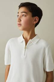 Reiss White Ivor Teen Textured Half-Zip Neck Polo Shirt - Image 4 of 5