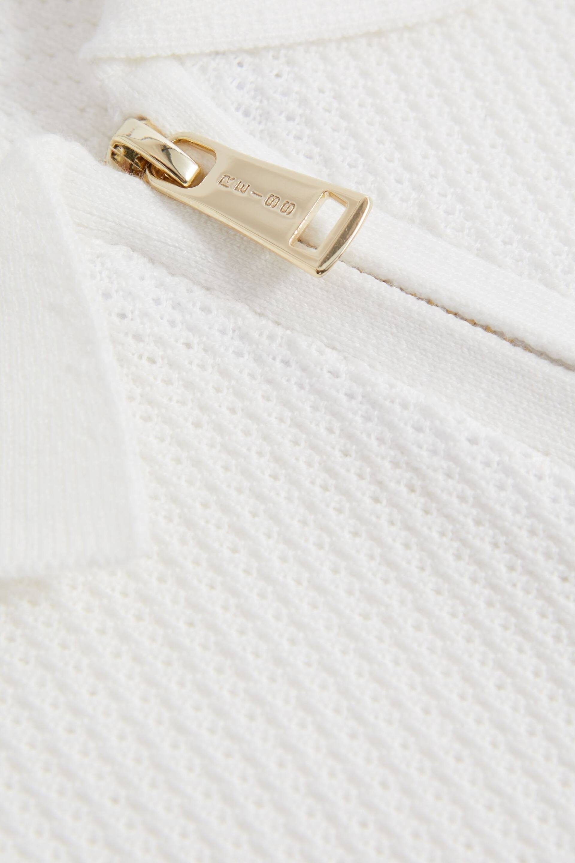 Reiss White Ivor Teen Textured Half-Zip Neck Polo Shirt - Image 5 of 5