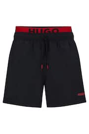 HUGO Logo-Print Swim Black Shorts With Double Waistband - Image 4 of 4