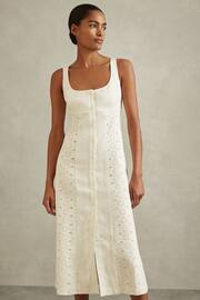 Reiss Ivory Clarice Linen Broderie Midi Dress - Image 1 of 5