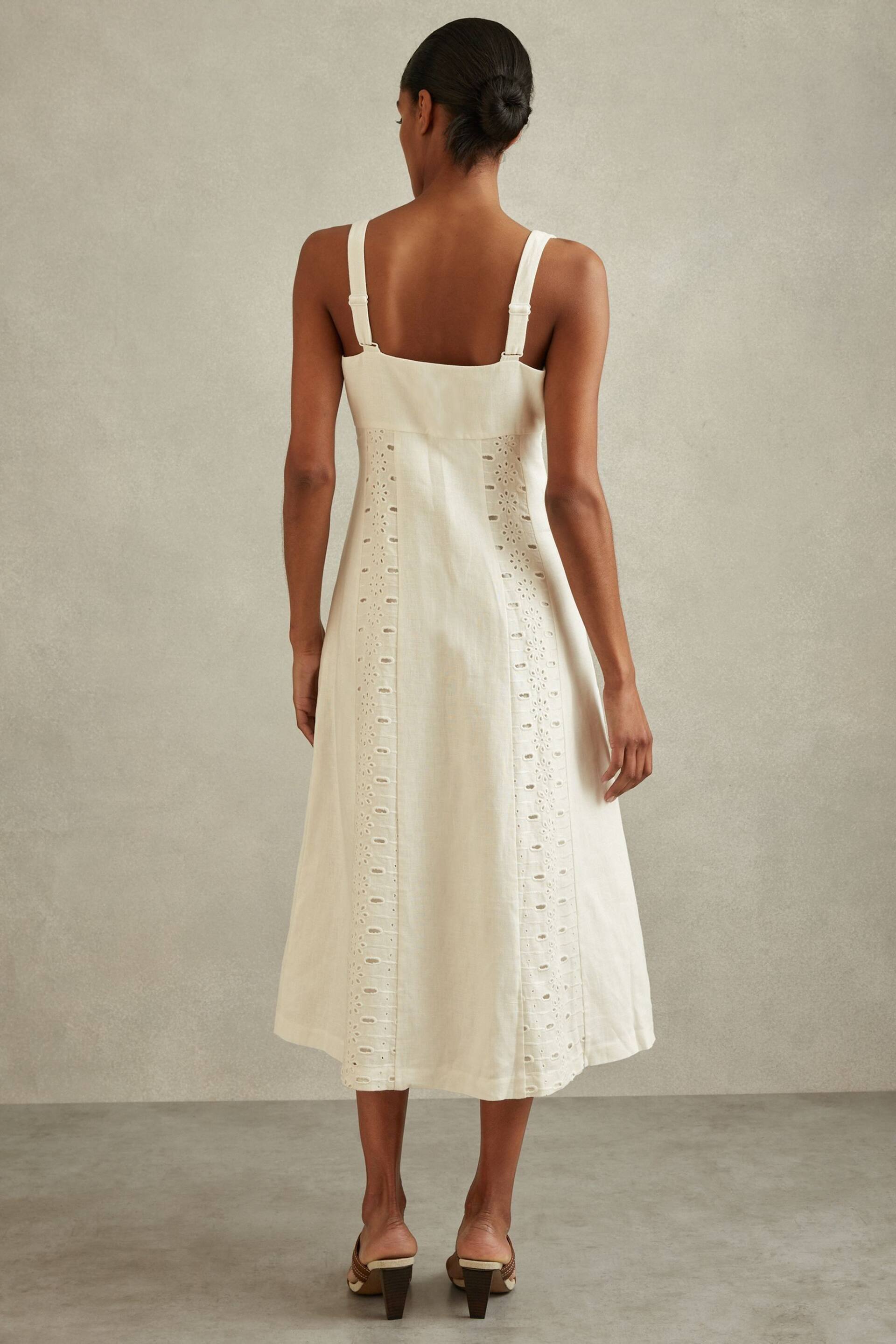 Reiss Ivory Clarice Linen Broderie Midi Dress - Image 4 of 5