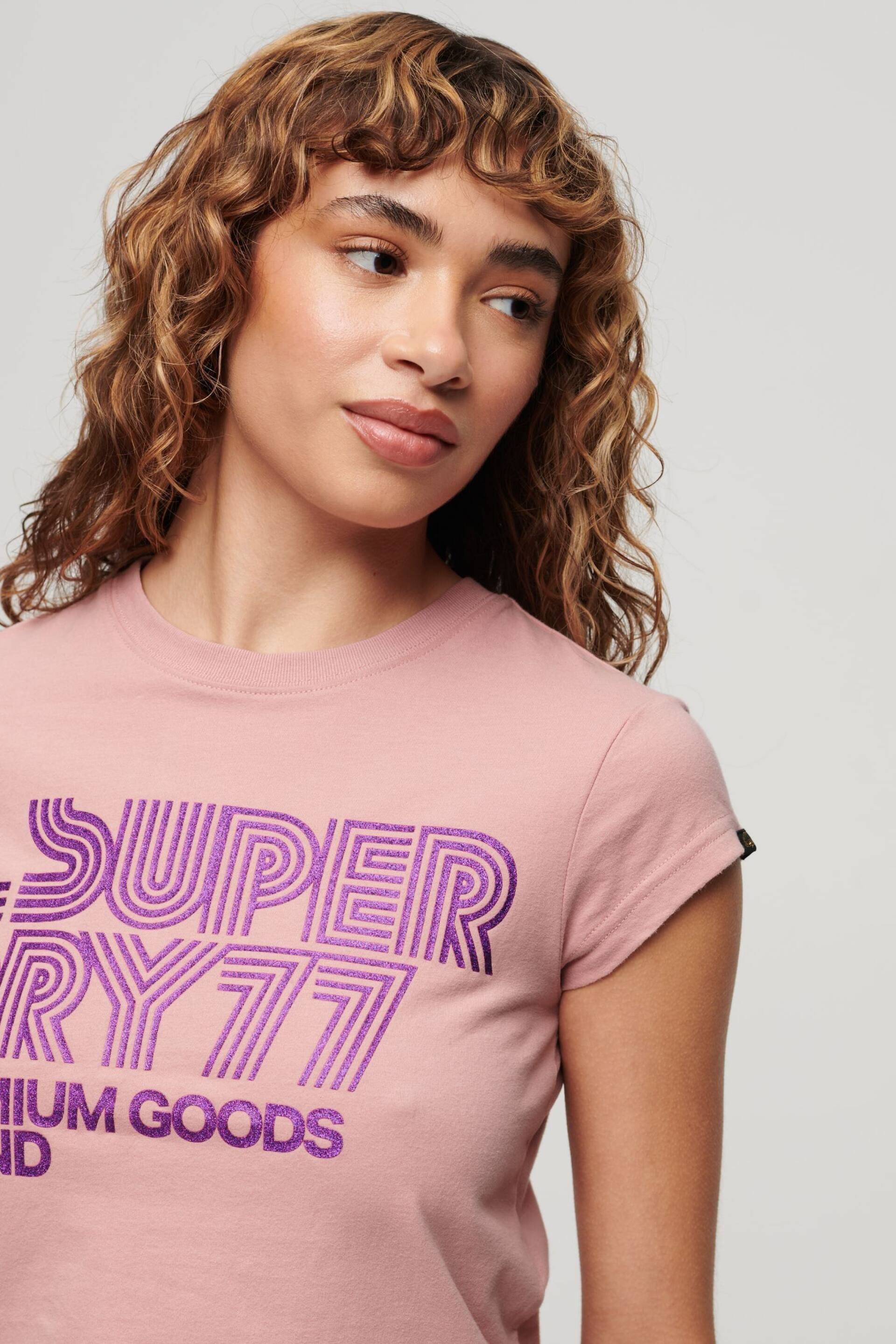 SUPERDRY Pink SUPERDRY Retro Glitter Logo T-Shirt - Image 3 of 3