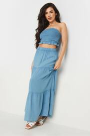 PixieGirl Petite Blue Chambray Shirred Bandeau Top - Image 2 of 5