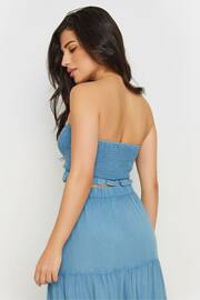 PixieGirl Petite Blue Chambray Shirred Bandeau Top - Image 3 of 5