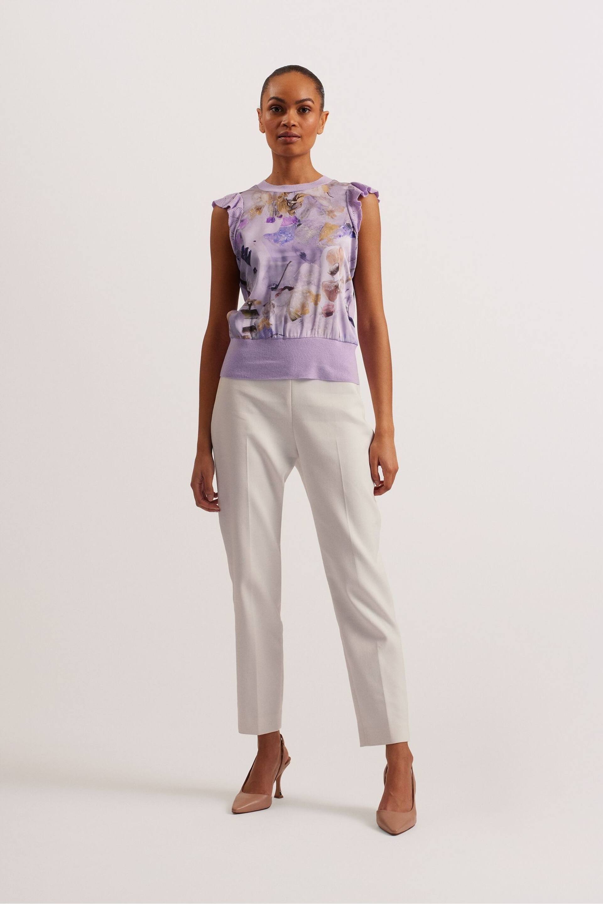 Ted Baker Purple Shrayha Scallop Trim Woven Front T-Shirt - Image 1 of 6